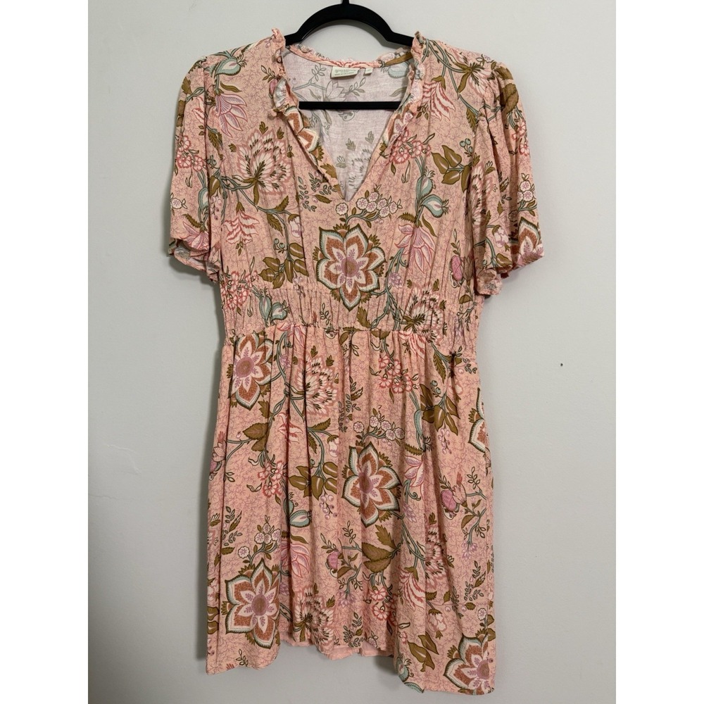 Spartina 449 Elayne Splitneck Dress Calm Waters Floral Sz M Pink Peasant - Picture 2 of 10